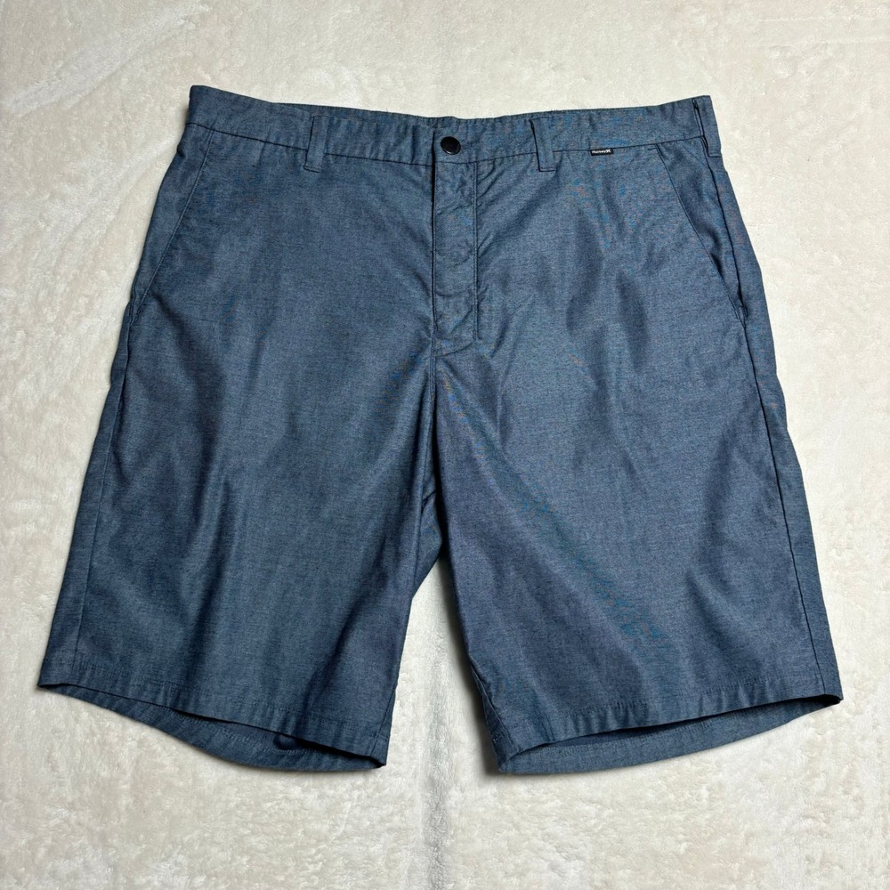 Hurley Mens Shorts Size 36‎ Blue Chambray Athletic Golf Nike Dri Fit